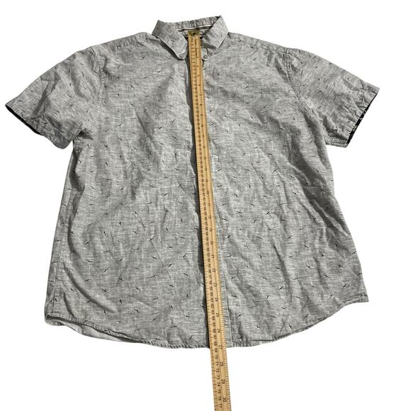 Denim & Flower Mens Large Gray Bird Print Short Sleeve Button Up Shirt Slim Fit - Picture 9 of 11